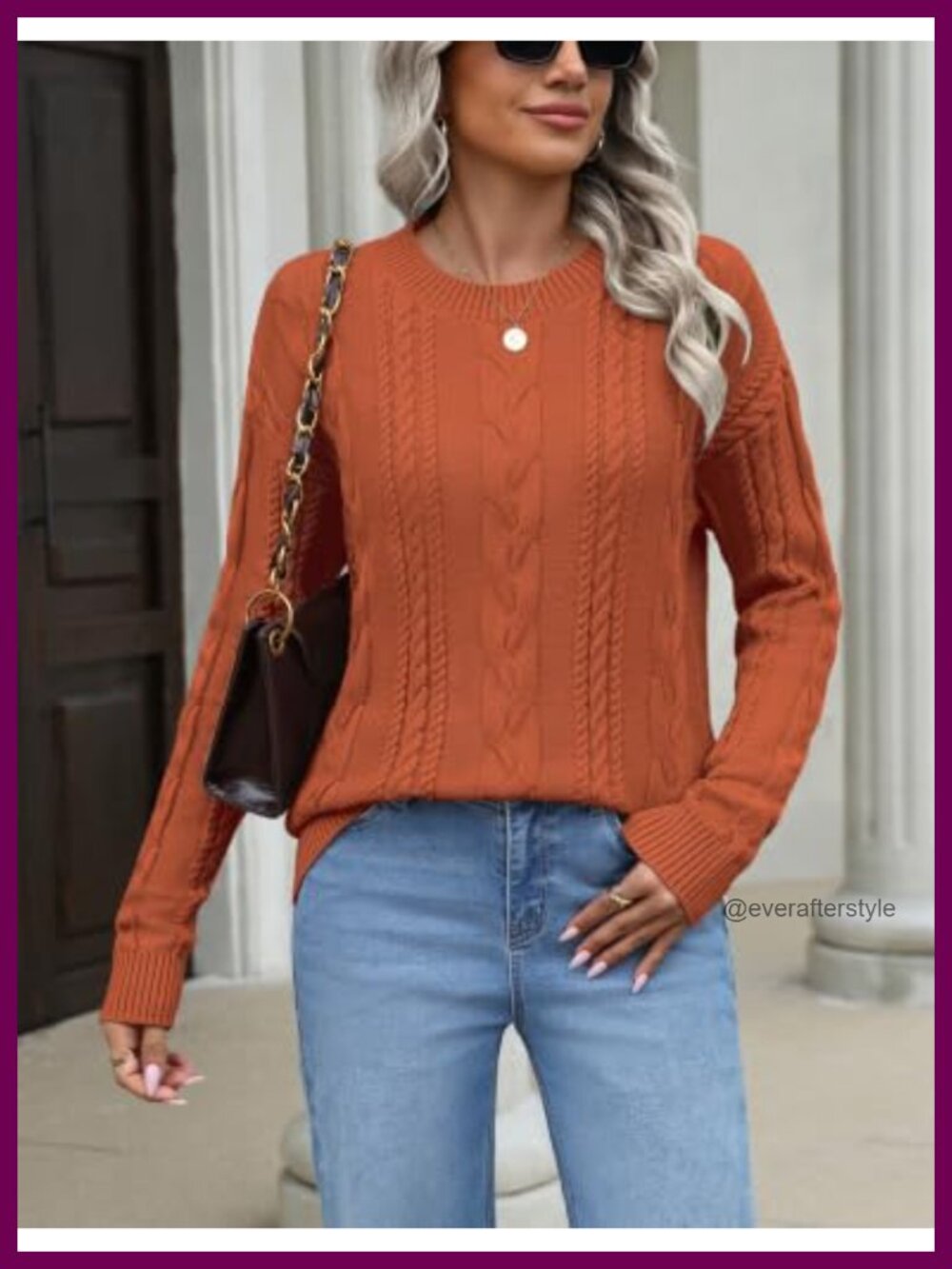 Women's Cable Knit Sweater Loose Fit Chunky Crew Neck Pullover Fall Winter - Picture 3 of 5